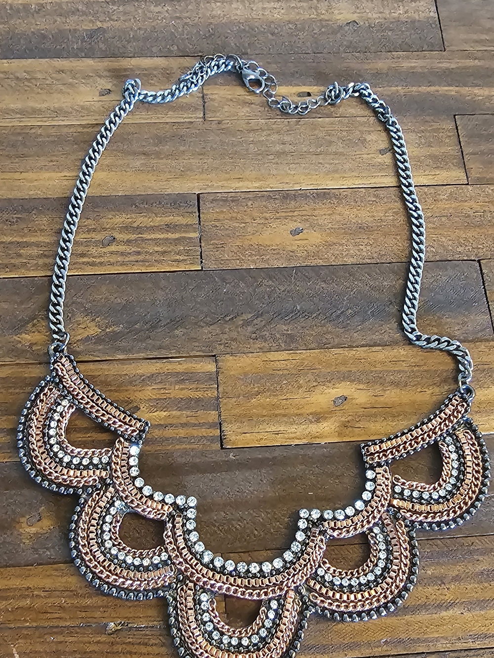 Statement Bib Necklace in Rose Gold and Silver